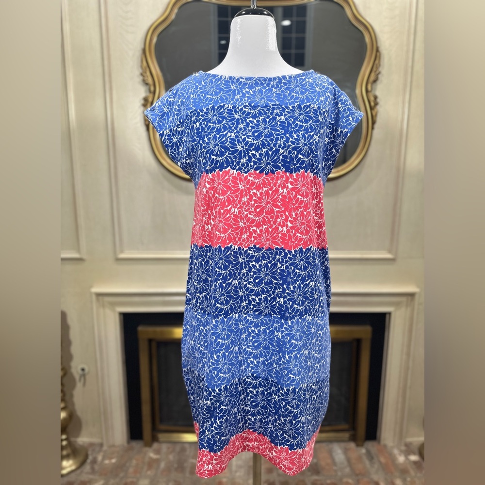 Talbots Dress M Floral Stripe Shift Coastal Preppy Chic